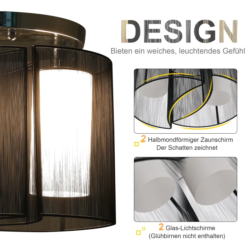 HOMCOM Lampa sufitowa vintage 2 oprawki E27 lampa sufitowa 40 W czarna