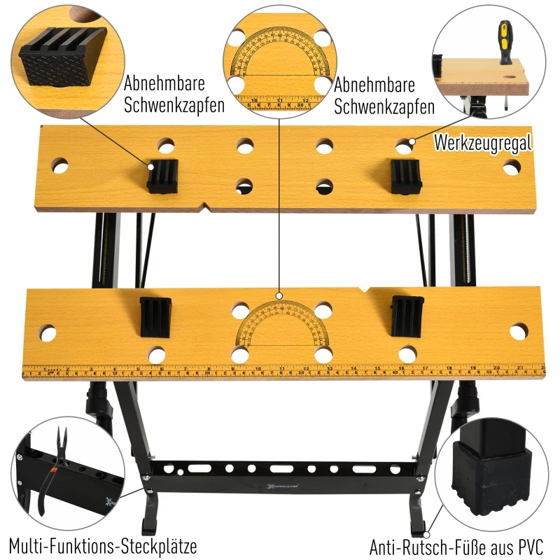Regulowany stół warsztatowy Stół stolarski Stół roboczy stal MDF naturalny czarny