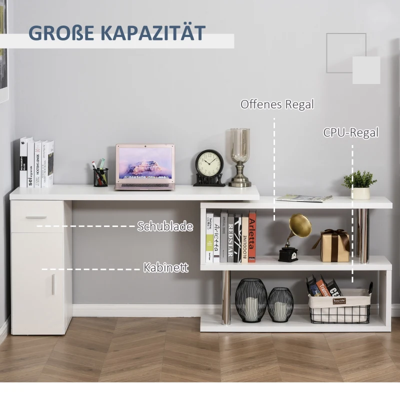 HOMCOM Biurko w kształcie litery L / litery I biurko komputerowe biurko narożne stal nierdzewna kolor biały