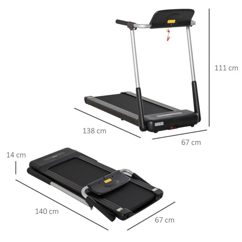 HOMCOM Elektrisches Laufband mit LED-Display Faltbares Fitnessgerät 1-12 Km/h Stahl Schwarz 138 x 67 x 111 cm