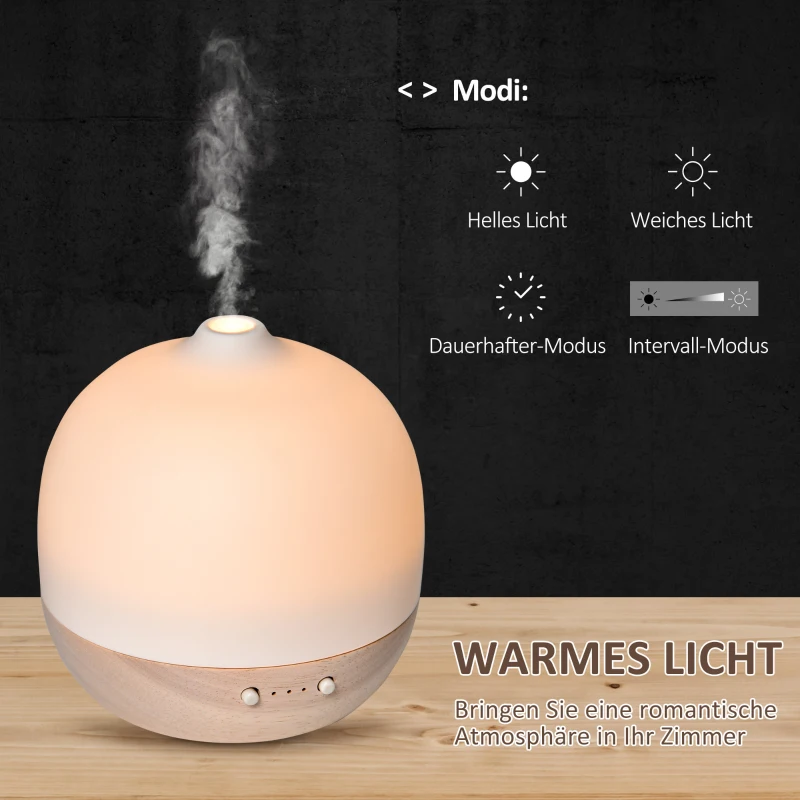 HOMCOM 180ml Aroma Diffuser for Essential Oils Humidifier with Adjustable LED Warm Lights, 2 Mist Mode, Timer, Waterless Auto-off for Home and Office