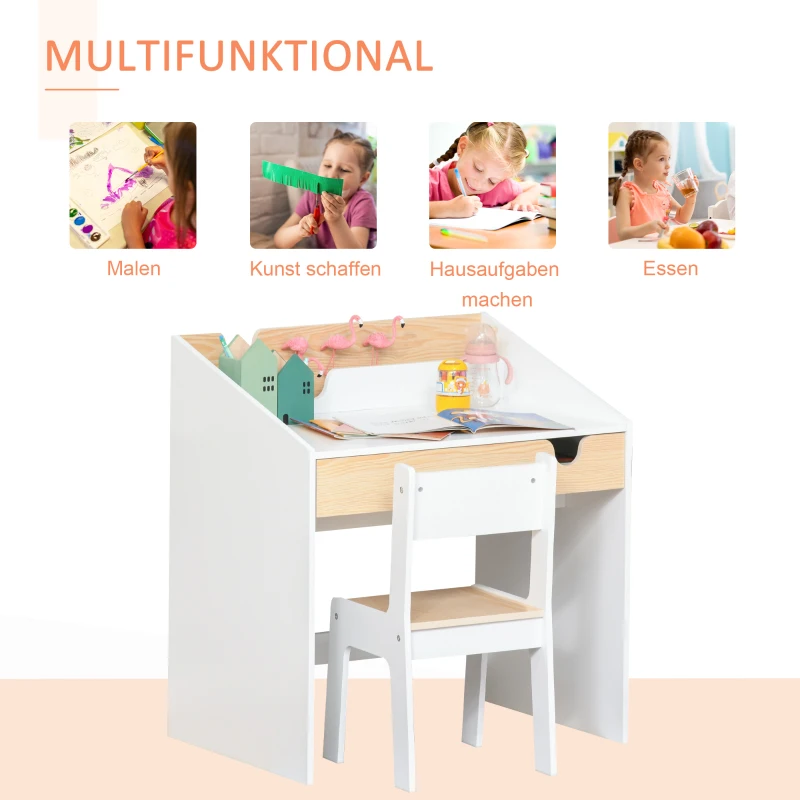 HOMCOM 2-delige kinderzitgroep met kindertafel stoel voor 6-10 jaar MDF 70 x 50 x 75 cm
