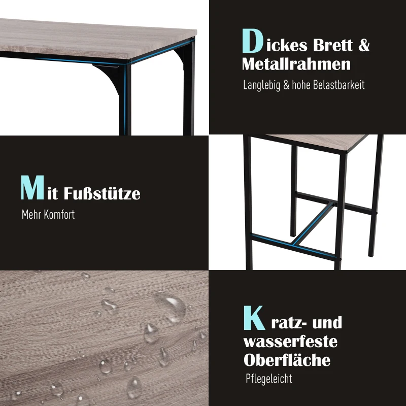 HOMCOM Bartafel met 2 stoelen 3-delige tafelset barstoel barkruk MDF naturel zwart(m-5)