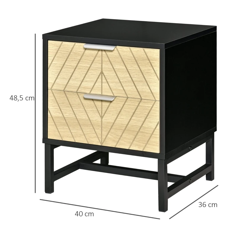 HOMCOM Nachttisch Nachtkommode mit 2 Schubladen Beistelltisch Nachtschrank Sofatisch Schwarz+Natur 40 x 36 x 48,5 cm