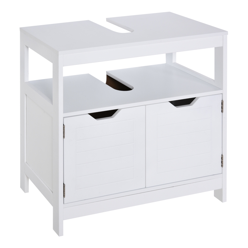 kleankin Waschbeckenunterschrank moderner Badschrank Badmöbel Badezimmerschrank mit Doppeltür Waschbecken Unterschrank Weiß 60 x 30 x 60 cm