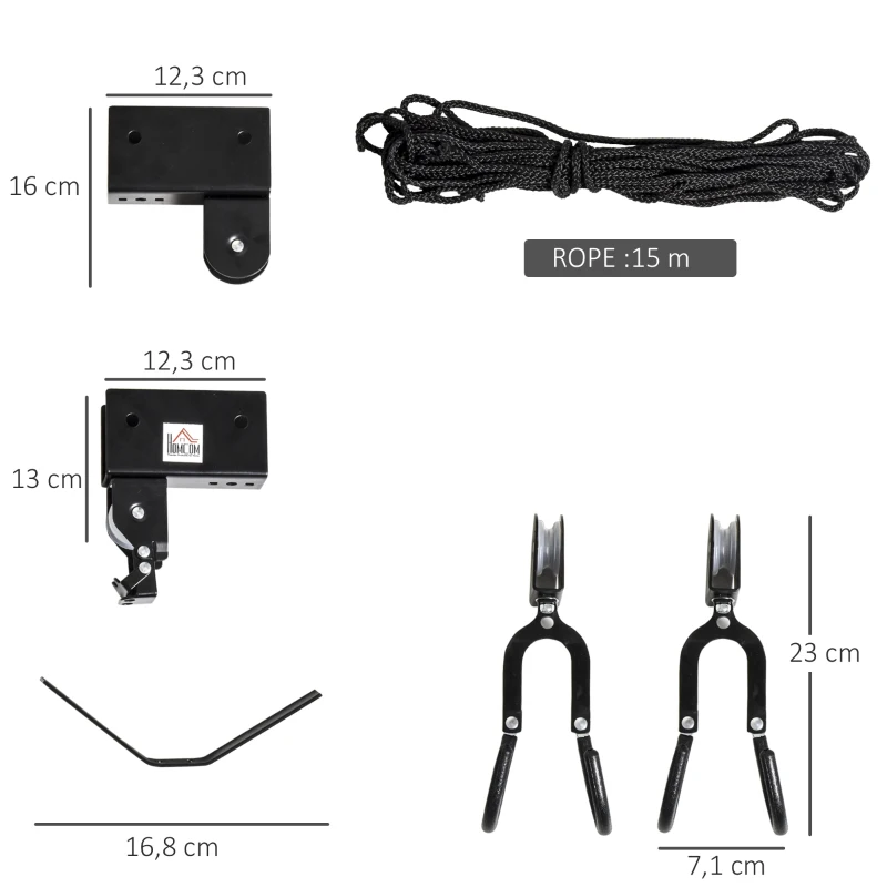HOMCOM Kajak Lift Decken Lift Fahrrad-Bike Lift Aufbewahrungssystem für Kanus bis 50 kg Deckenhalterung Mehrzweck Stahl PP Schwarz 12,3 x 16 cm