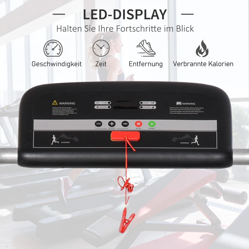 HOMCOM Elektrisches Laufband mit LED-Display Faltbares Fitnessgerät 1-12 Km/h Stahl Schwarz 138 x 67 x 111 cm
