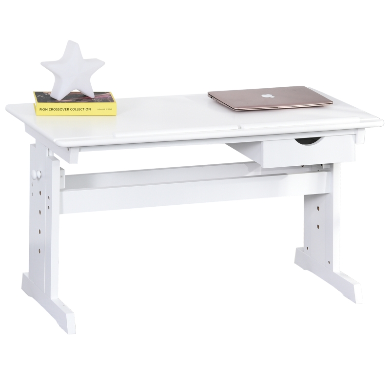 HOMCOM Studiertisch Schreibtisch Computer Stand Laptoptisch Höhenverstellbar 5-Stufig mit Schublade MDF Weiß 109 x 55 x 63,6-89,2 cm