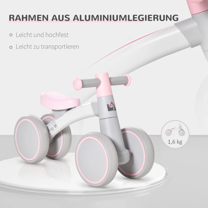 HOMCOM Kinder Laufrad Lauffahrrad Balance Bike ab 1 Jahr Baby Rutschrad mit TPU-Rädern keine Schrauben Geschenke für Jungen/Mädchen Kleinkind Spielzeug Rosa+Grau 60 x 24 x 37 cm