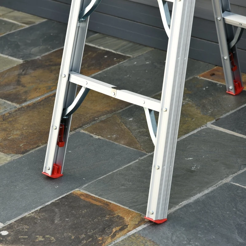 HOMCOM Faltbare Leiter, Klappleiter, Stehleiter, Aluminium, Silber, 93 x 48 x 151 cm, 150 kg Belastbarkeit