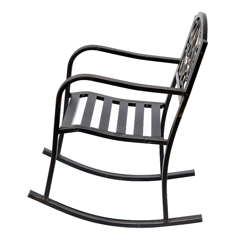 Outsunny krzesło bujane, krzesło ogrodowe, krzesło do relaksu, styl antyczny, ogród, metal, brąz