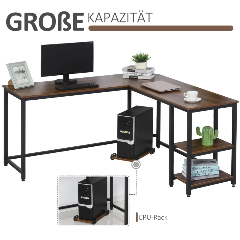Biurko komputerowe L-kształtne biurko narożne MDF+stal 150x150x76cm HOMCOM®
