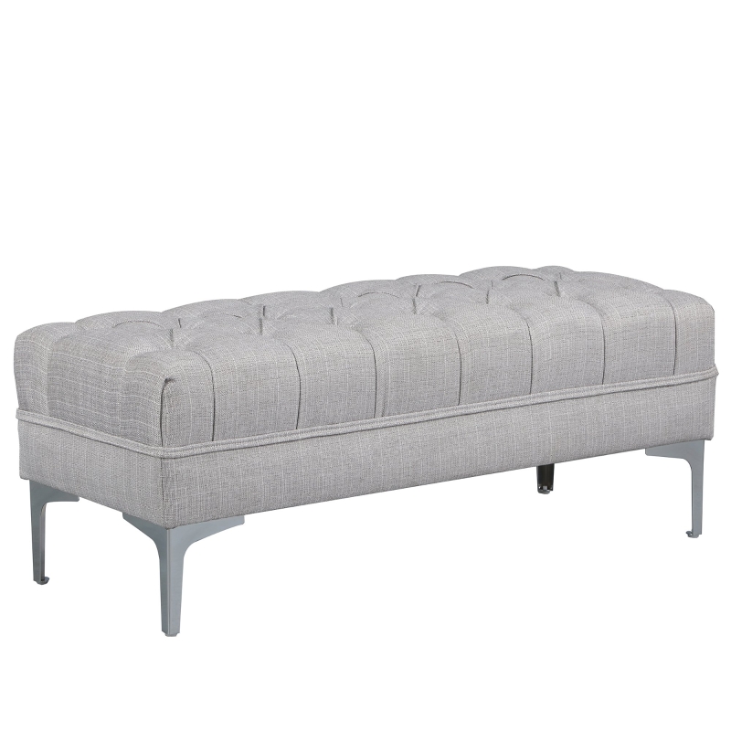HOMCOM Polsterbank Sitzbank Truhenbank Lounge Retro, Leinen+Metall, Grau, L108xB44xH44cm