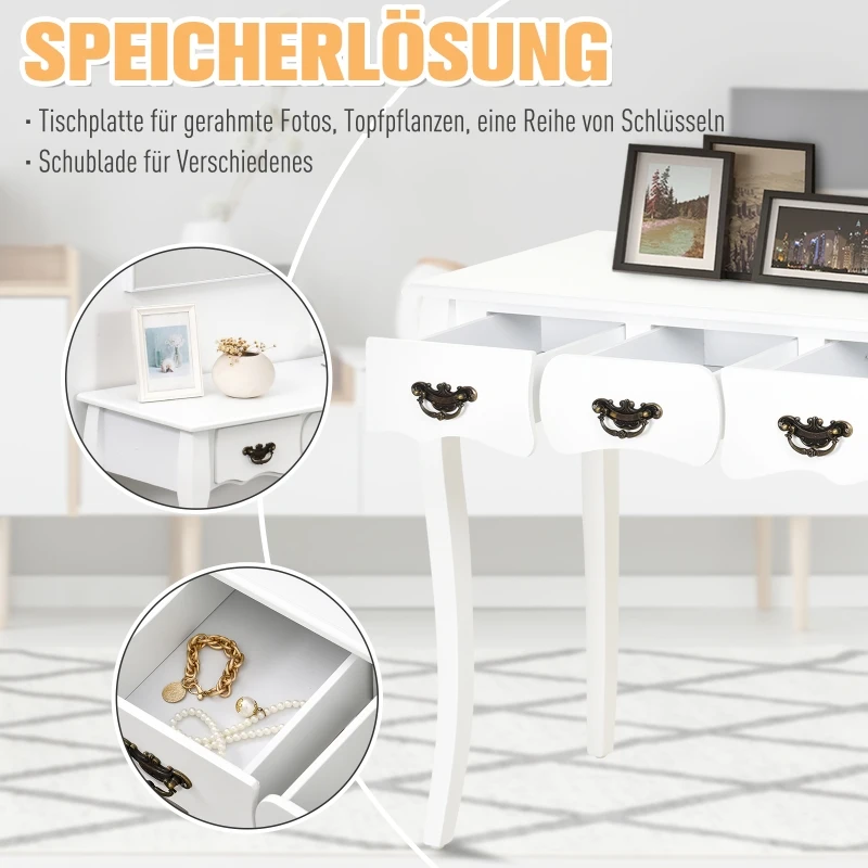 HOMCOM Konsolentisch, Beistelltisch mit 3 Schubladen, Vintage Sideboard, Massivholz, 90 x 40 x 75,5 cm