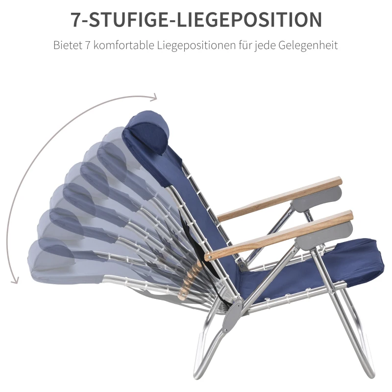 Outsunny 2-er Set Campingstuhl Klappstuhl Gartenstuhl mit Armlehnen Strand Balkon faltbar Metall Oxfordstoff Blau 69 x 62 x 73,5 cm