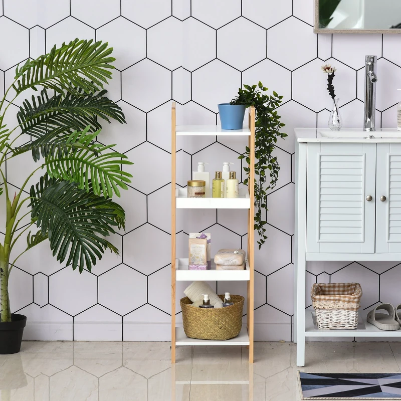 HOMCOM® Badregal Standregal Lagerregal Küchenregal Haushaltsregal 4 Ablagen Bambus + MDF 32 x 30 x 100 cm