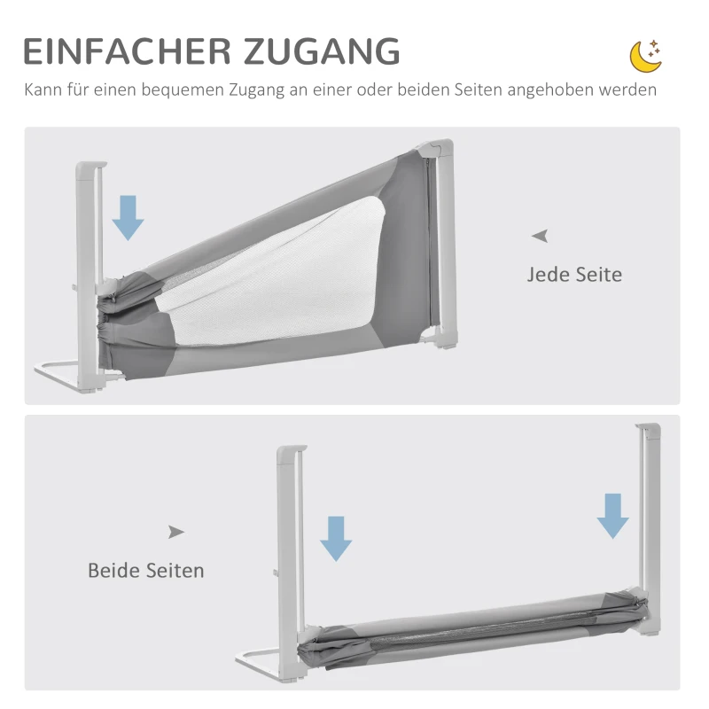 Barierka do łóżka dla dzieci z nóżkami w kształcie litery L ogrodzenie 18 miesięcy-5 lat kolor szary