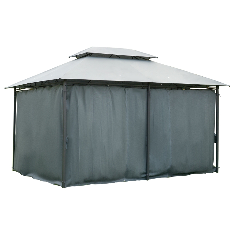Outsunny 10 x 13ft Outdoor 2 Tier Steel Frame Gazebo with Curtains Black Grey