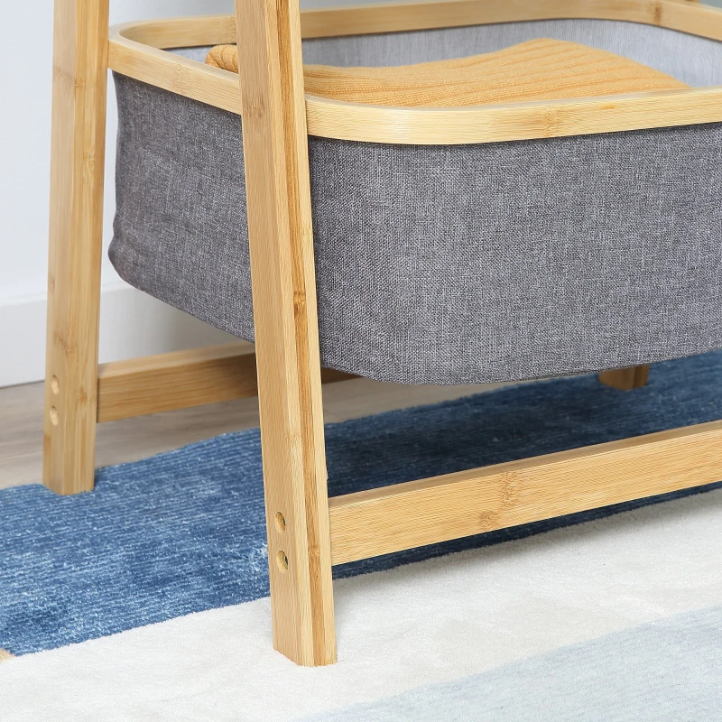 HOMCOM Standregal Lagerregal Bücherregal Bambusregal 3-stufiges Badregal Küchenregal faltbar für das Wohnzimmer Küche Bad Büro Bambus Natur+Dunkelgrau 45 x 31,5 x 108 cm