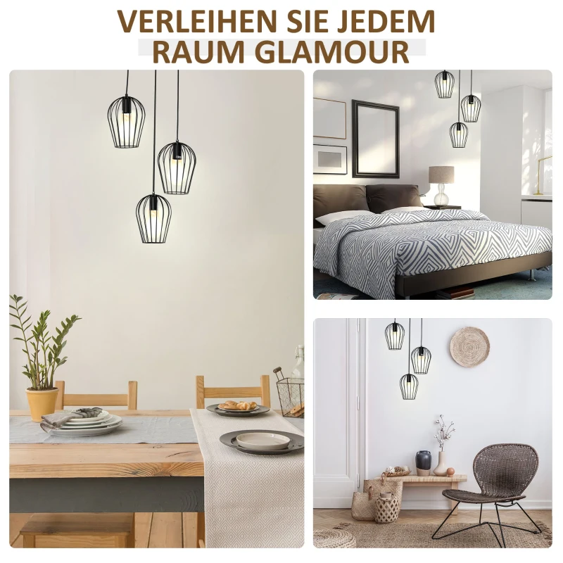 Lampa wisząca HOMCOM nowoczesne, geometryczne lampy wiszące, żyrandol, metal, kolor czarny Ø38 x wys. 145 cm