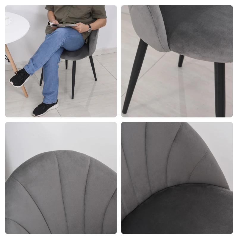 HOMCOM Zestaw 2 krzeseł do jadalni Krzesło kuchenne Krzesło biurowe z oparciem aksamit metal szary