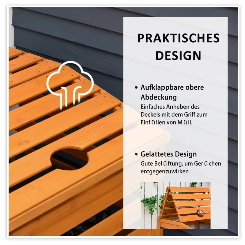 Boks na pojemniki na śmieci z przednimi drzwiami Śmietnik na 2 kosze o pojemności 240 l lite drewno