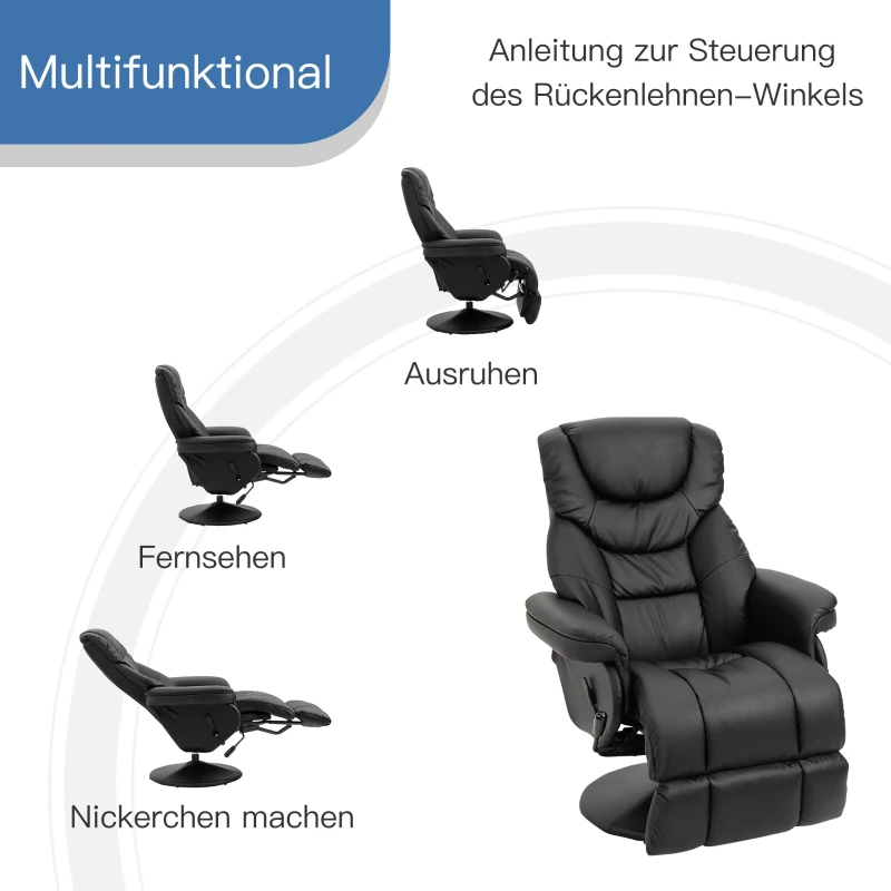 Fotel relaksacyjny fotel wypoczynkowy Relax Fotel TV Fotel jednoosobowy 135 °inclination 79x81x107cm Czarny HOMCOM®