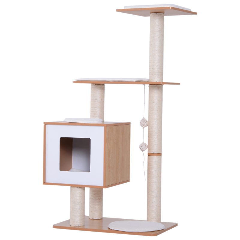PawHut Katzenkratzbaum Katzenspielzeug Kletterbaum Sisal Polster Liegefläche mit Ball natur 66 x 47 x 120 cm
