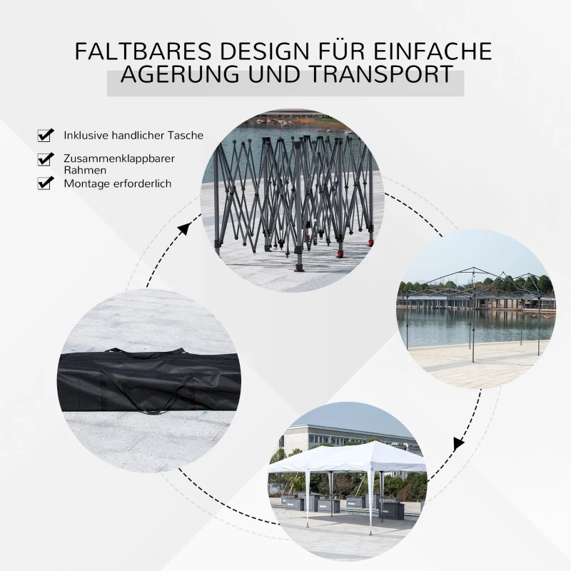 Outsunny Faltpavillon Pop-up Pavillon 6 x 3m Gartenzelt höhenverstellbar UV-schutz mit Tasche Metall-Verstrebungen Weiß