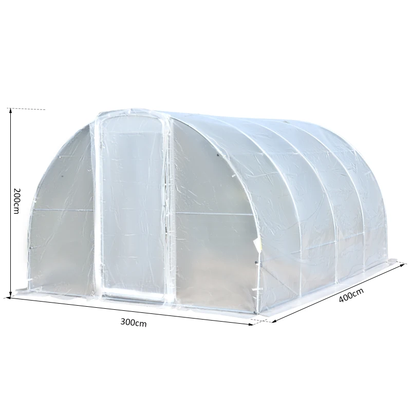 Outsunny Walk-in Polytunnel Greenhouse Garden Planting Shed Clear PE Cover 25mm Diameter Galvanised Steel Frame, 4L x 3W x 2Hm