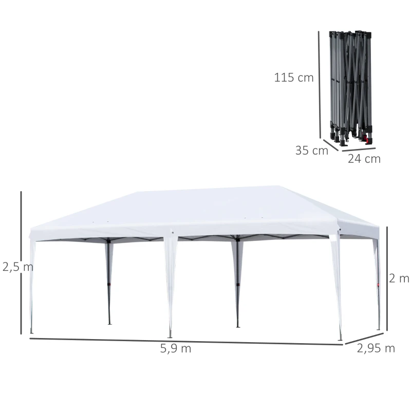 Outsunny Faltpavillon Pop-up Pavillon 6 x 3m Gartenzelt höhenverstellbar UV-schutz mit Tasche Metall-Verstrebungen Weiß
