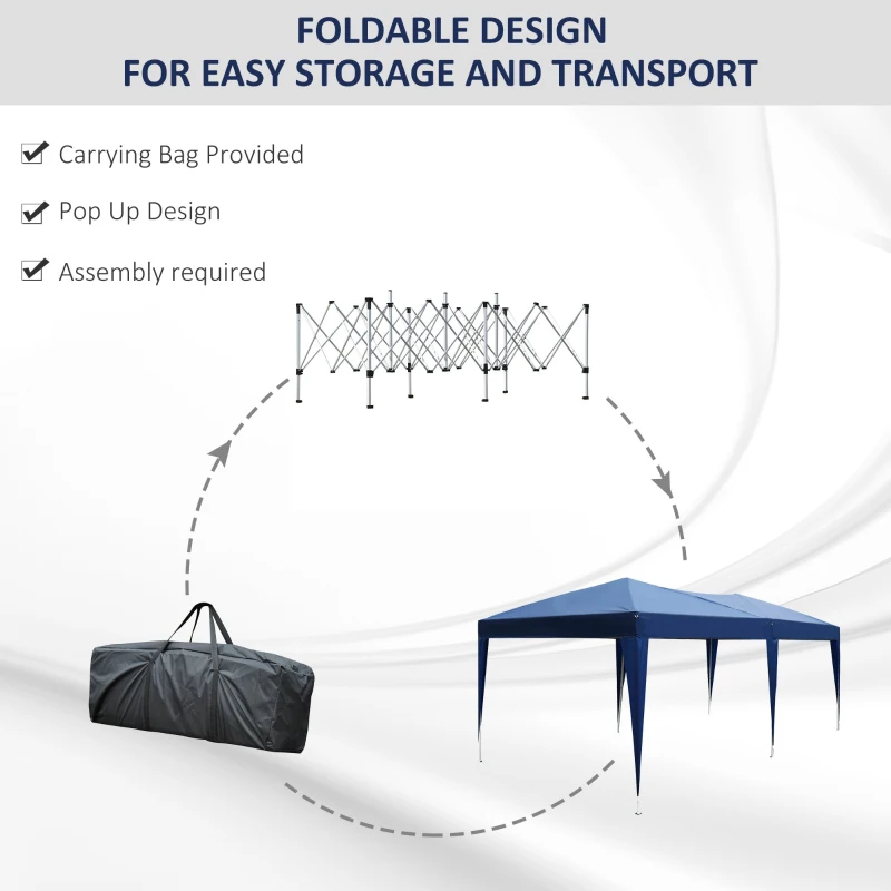 Outsunny Pop Up Gazebo 3 x 6m, Foldable Canopy Tent with Carrying Bag for Outdoor Garden Patio Party, Blue