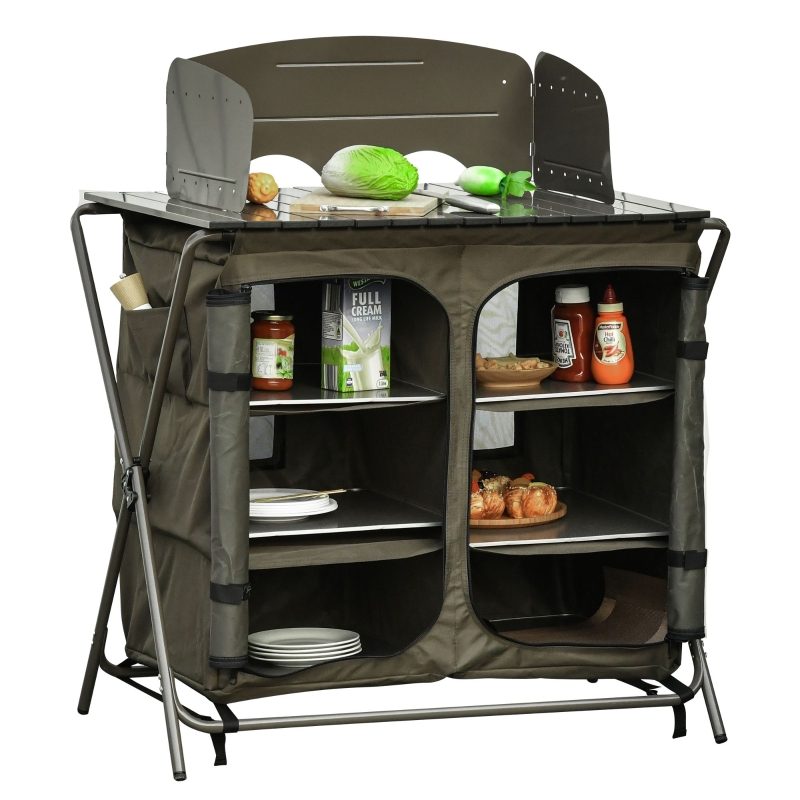 Outsunny Campingschrank Küchenbox Tragetasche Windschutz Tragetasche Stahl 600D Oxford-Gewebe Grün 57 x 94 x 109 cm