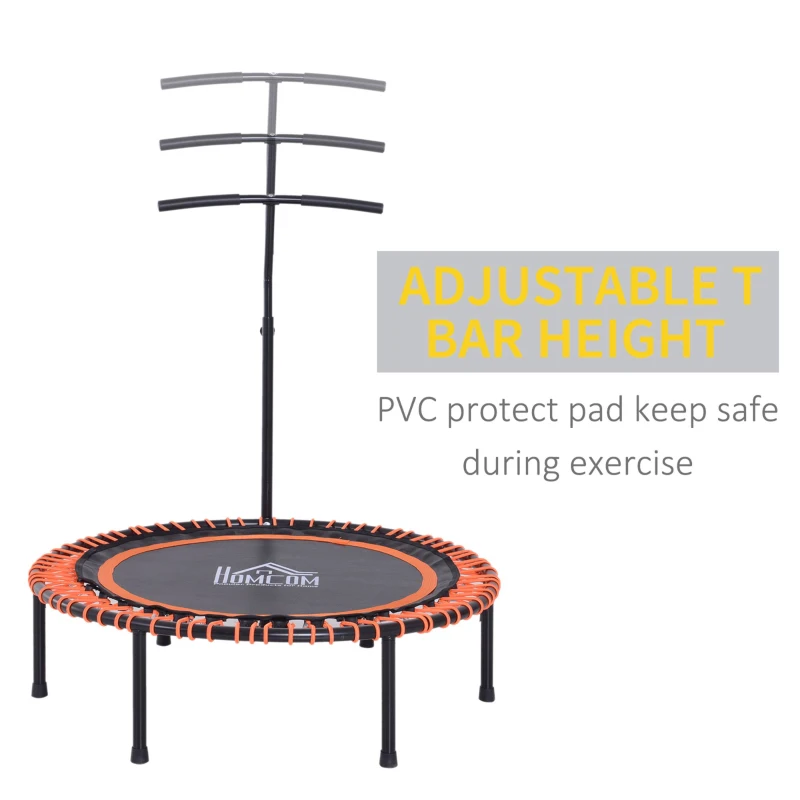 HOMCOM 45” Round Mini Trampoline Rebounder Indoor Outdoor Mini Jumper with Adjustable Handle Orange
