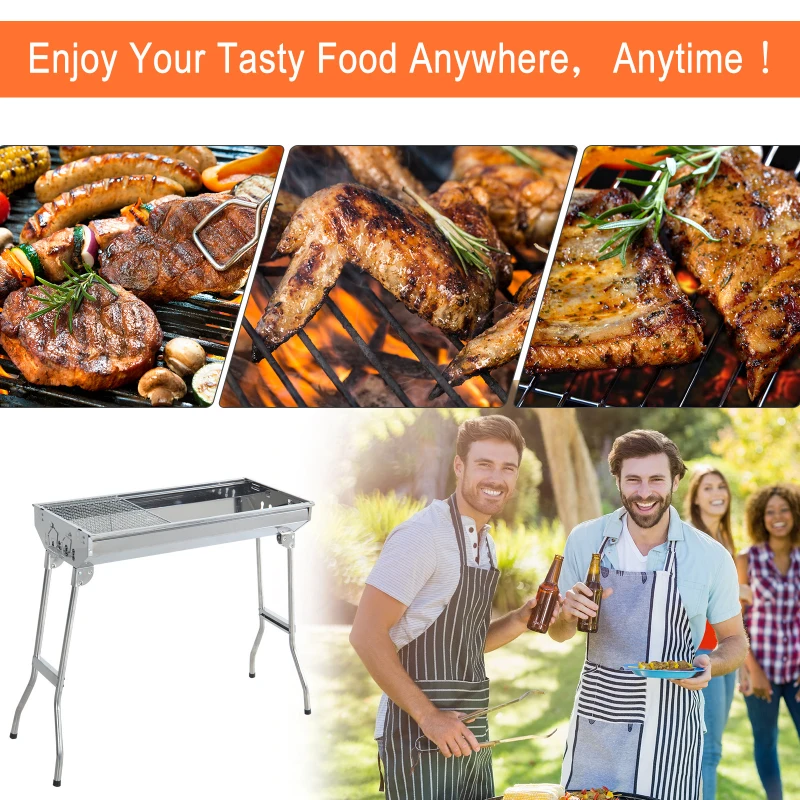 Outsunny Portable Stainless-steel Charcoal BBQ Folding Grill for Picnic Garden Camping and Outdoor Use