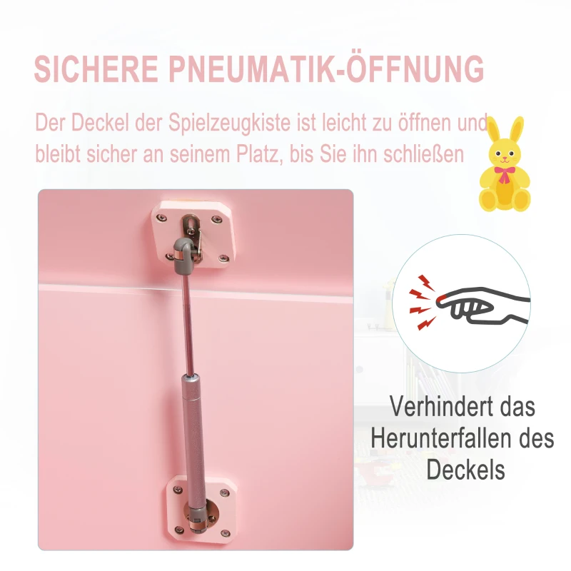 HOMCOM Spielzeugtruhe Kindersitzbank mit Stauraum 2-in-1 Truhenbank Spielzeugkiste Aufbewahrungstruhe 3+ Jahre Kindermöbel Rosa 60 x 30 x 50 cm