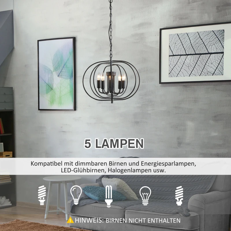 HOMCOM® Deckenlampe Pendelleuchte Hängeleuchte Deckenleuchte Industrie Vintage Schwarz