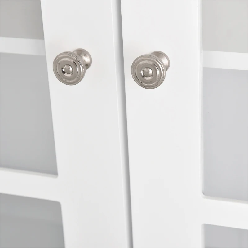 HOMCOM Szafka kuchenna z blatem, Szafka na naczynia, Bufet, Witryna, 6 komór, szklane drzwi, MDF, biały, 80 x 37 x 183 cm