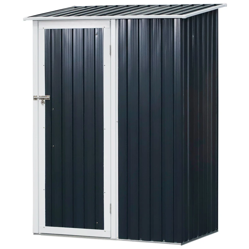 Outsunny Corrugated Steel Single Door Storage Garden Shed Outdoor Equipment Tool Sloped Roof - Grey