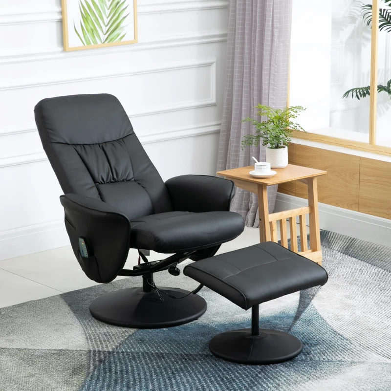 HOMCOM Fotel do masażu z podnóżkiem Fotel TV Fotel Nachylenie 145° Czarny