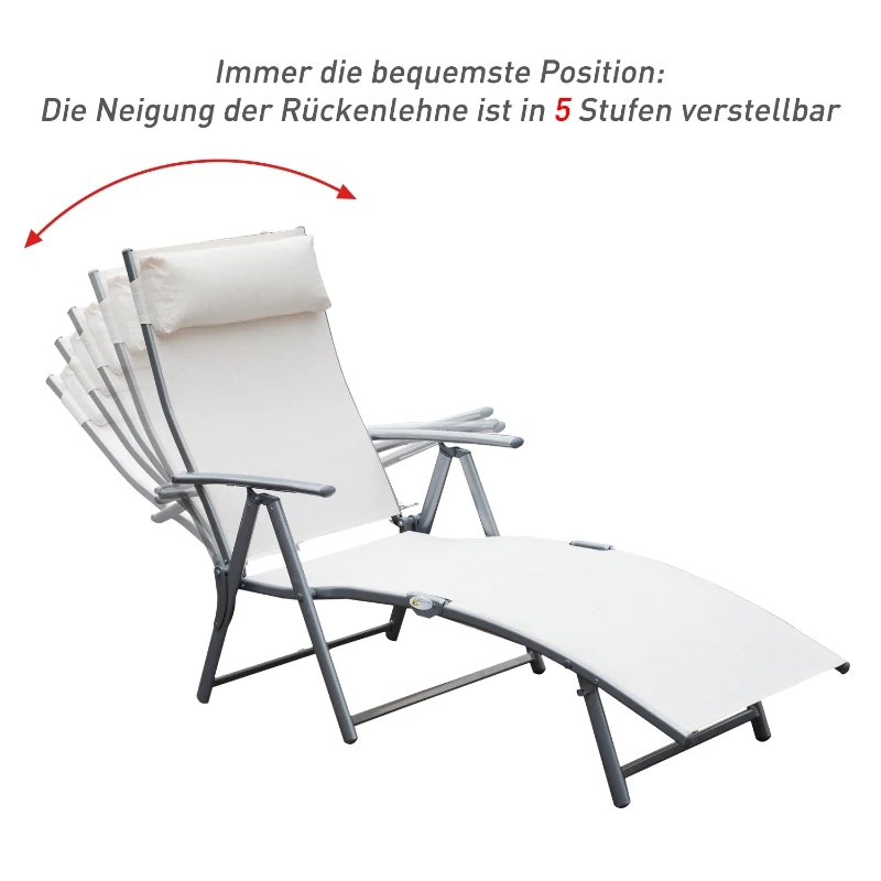 Outsunny ligbank strandbed ligbank voor buiten relax ligbed inklapbaar met kussen strand metaal + stof crèmewit 137 x 63,5 x 100,5 cm | Aosom.nl
