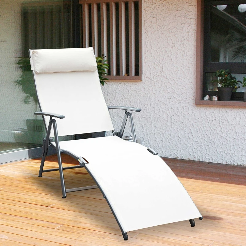 Outsunny ligbank strandbed ligbank voor buiten relax ligbed inklapbaar met kussen strand metaal + stof crèmewit 137 x 63,5 x 100,5 cm | Aosom.nl