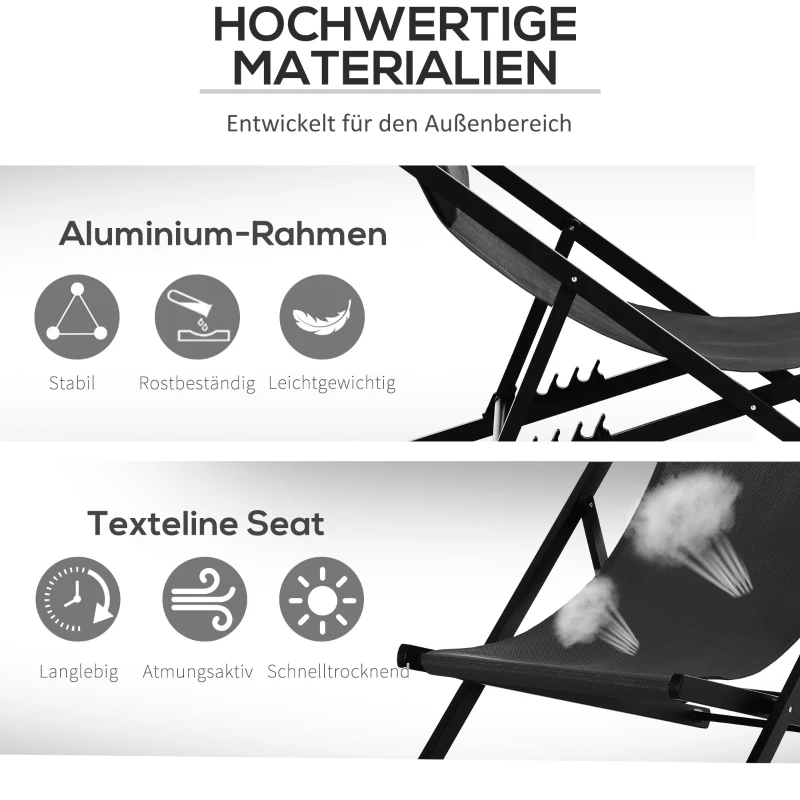 Outsunny Zweiteiliges Klappstuhl-Set Klappbarer Gartenstuhl Alu Schwarz