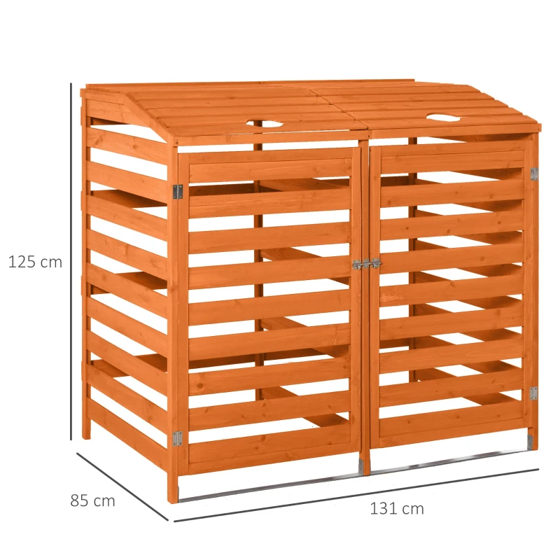 Boks na pojemniki na śmieci z przednimi drzwiami Śmietnik na 2 kosze o pojemności 240 l lite drewno