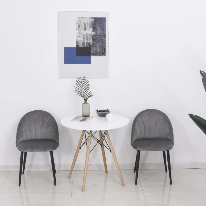 HOMCOM Zestaw 2 krzeseł do jadalni Krzesło kuchenne Krzesło biurowe z oparciem aksamit metal szary