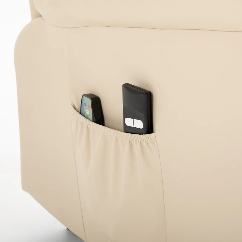 HOMCOM elektrischer Aufstehsessel Massagesessel mit Vibrierendemassage Heizfunktion Sessel mit Aufstehhilfe relaxsessel mit Fernbedienung PU-Leder Cremeweiß 93 x 95 x 106 cm