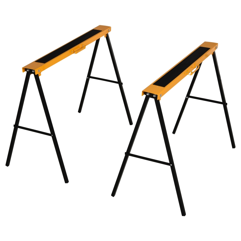 HOMCOM Arbeits Bock, Sägepferd, Unterstellbock, Klappbar, Rutschfest, Stahl, Orange, Schwarz, 99,5 x 50 x 78 cm, Belastbarkeit 125 kg