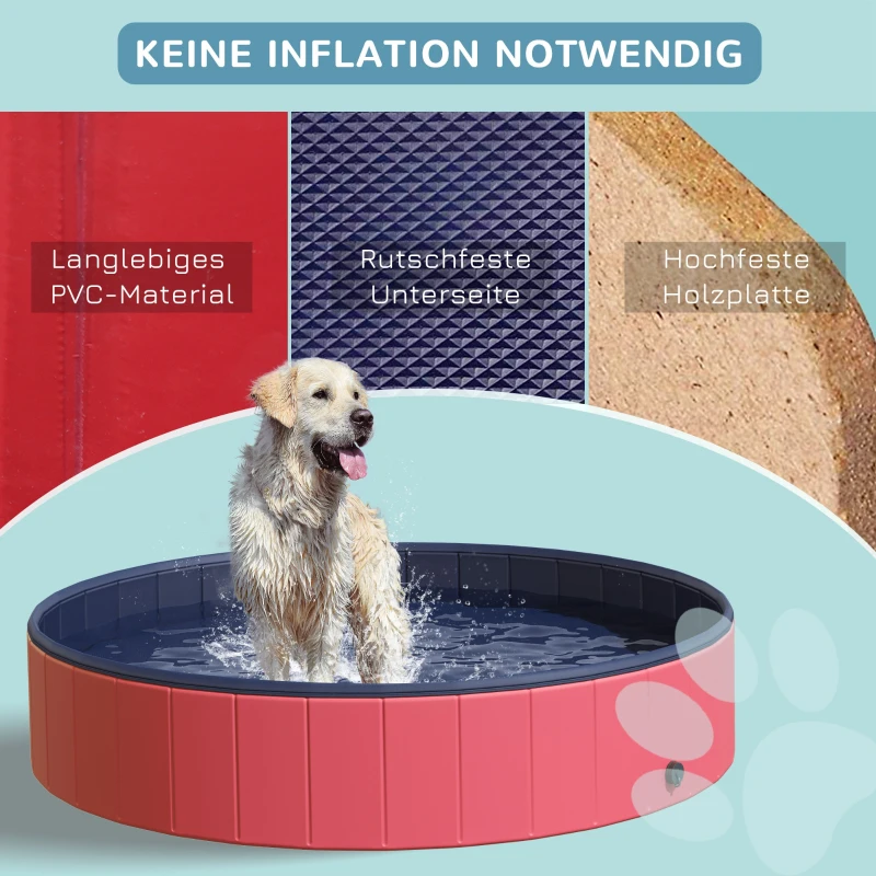 Pawhut hondenbad hondenzwembad waterbak zwembad Ø80 / 120 / 160 cm blauw/rood