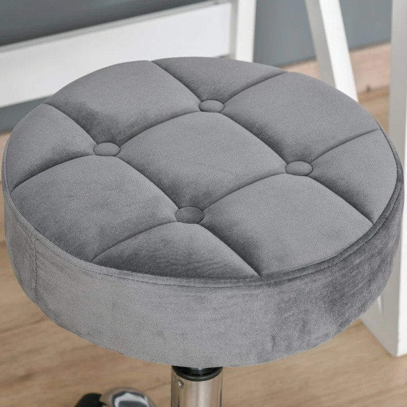 HOMCOM krzesło do salonu na kółkach stołek na kółkach z regulacją wysokości obrotowy hoker do salonu aksamitny dotyk pianka chromowana podstawa szary 35 x 35 x 49-61 cm