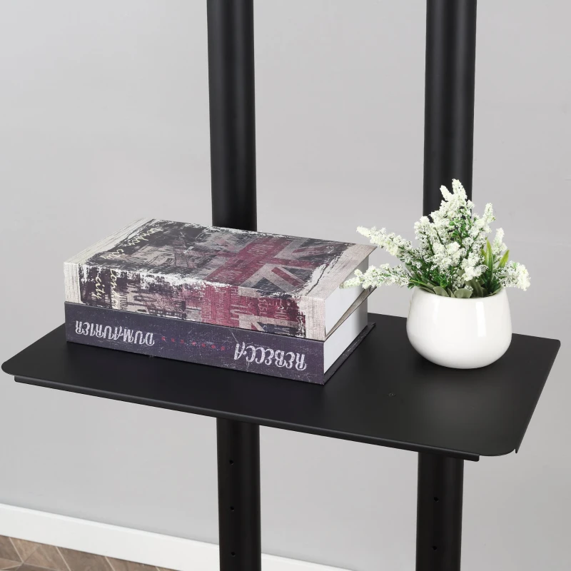 Mobilny stojak na telewizor HOMCOM na kółkach uniwersalny wózek na kółkach szafka pod telewizor z regulacją wysokości bardzo stabilny uchwyt stolik pod telewizor metal czarny 85,5 x 73 x 170 cm